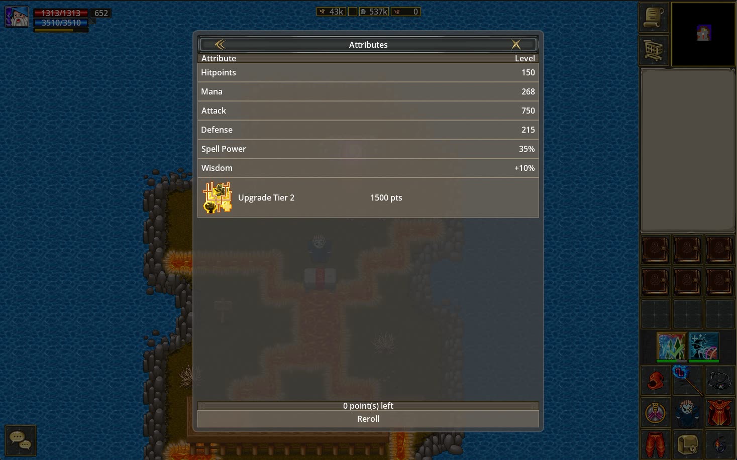 The DrakMe attribute allocation menu