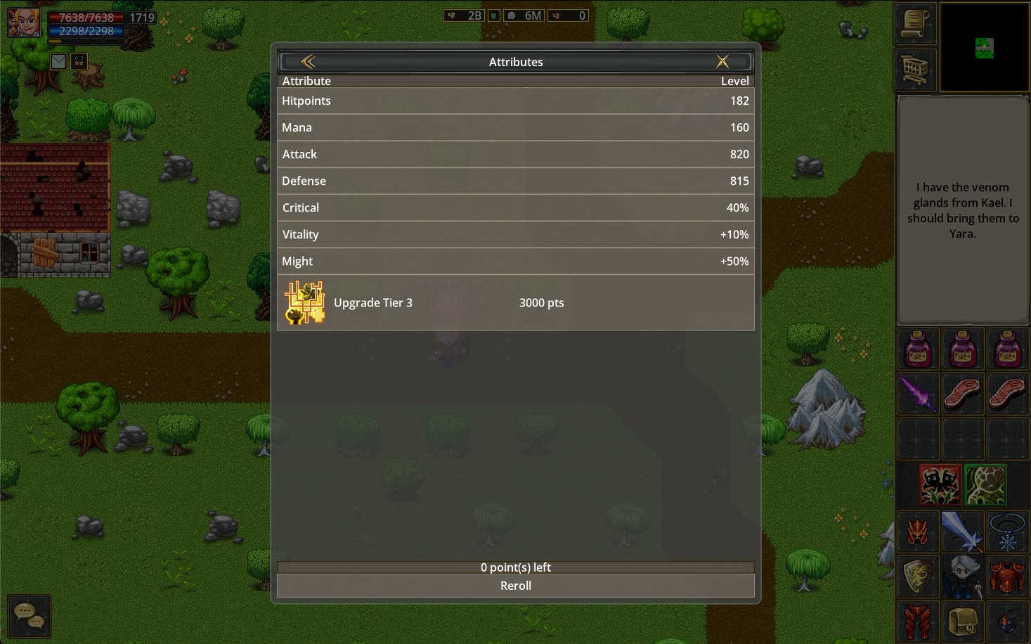 A DrakMe warrior's stats and gear screen